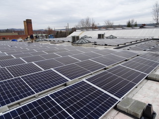Roof installation of solar panels, close up